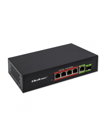 qoltec Przełącznik sieciowy SWITCH FAST ETHERNET PoE 4x RJ45 PoE 1x RJ45Uplink 1x SFP | 65W | 1000 Mb/s