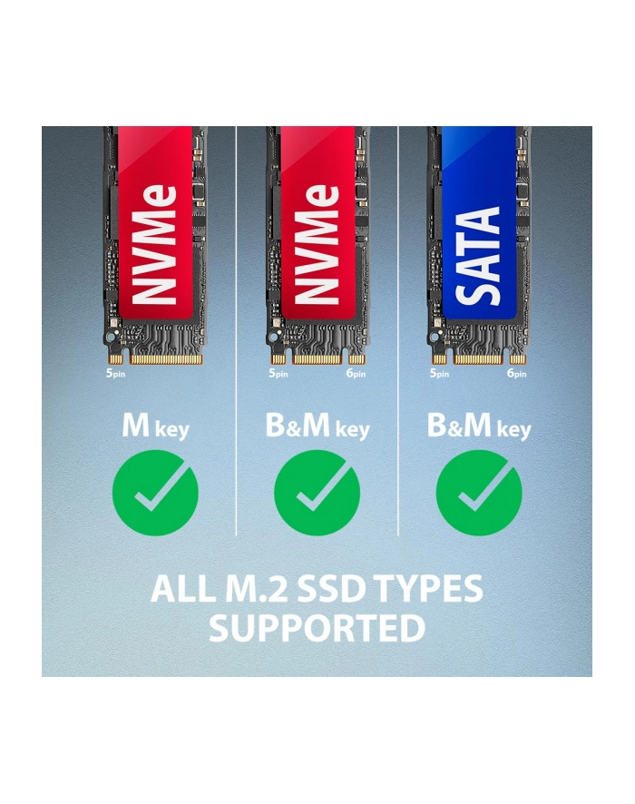 axagon ADM2-AM Adapter USB3.2 Gen 2 M.2 NVMe/SATA SSD 10Gbps 10cm USB-A cable główny