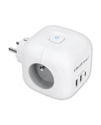 qoltec Kostka zasilająca przedłużacz 6w1 z podświetlanym włącznikiem | 3x AC | 2x USB | 1x USB-C PD 20W | biała