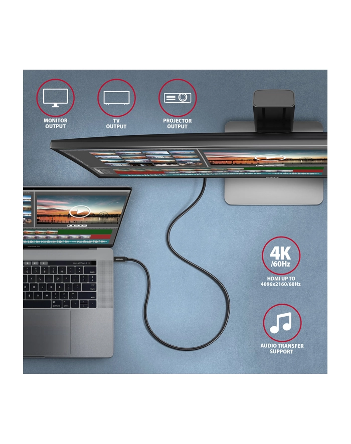 axagon BUCM32-CM05AB Kabel USB-C - USB-C 3.2 Gen 2 0.5m, PD 100W, 5A, 4K HD, ALU, oplot, czarny główny
