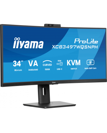 iiyama Monitor 34 cale XCB3497WQSNPH-B1,VA,UWQHD,1500R,USB-C Dock 95W, RJ45, KVM,2x5W, kamera 5MP, /5y/