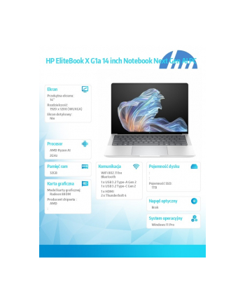 hp inc. Notebook EliteBook X G1a AI7P360 1TB/32GB/W11P/14.0   B9ZX1ET