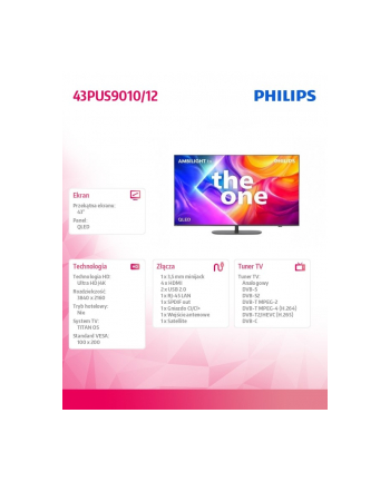 philips Telewizor QLED 43 cale 43PUS9010/12