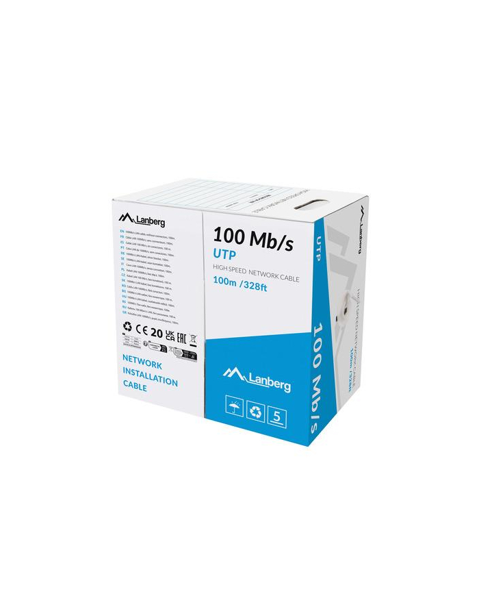 LANBERG Kabel LAN UTP 100mb/s 100m CCA drut Szary główny