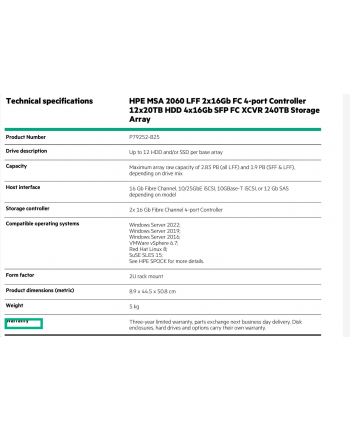 hewlett packard enterprise HPE MSA 2060 LFF FC 12x20TB XCVR Array
