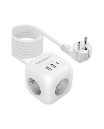 Kostka zasilająca Qoltec przedłużacz 6w1 z podświetlanym włącznikiem | 3x AC | 2x USB | 1x USB-C PD 20W | Biała | Kabel 2m