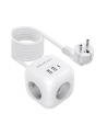 Kostka zasilająca Qoltec przedłużacz 6w1 z podświetlanym włącznikiem | 3x AC | 2x USB | 1x USB-C PD 20W | Biała | Kabel 2m - nr 1