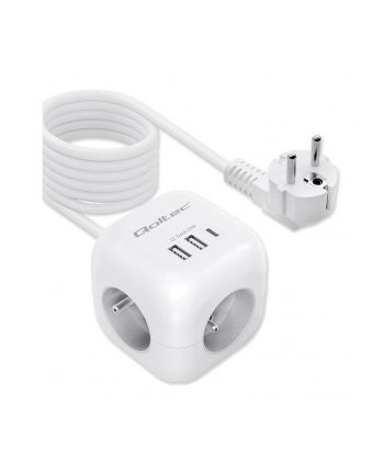 Kostka zasilająca Qoltec przedłużacz 6w1 z podświetlanym włącznikiem | 3x AC | 2x USB | 1x USB-C PD 20W | Biała | Kabel 2m