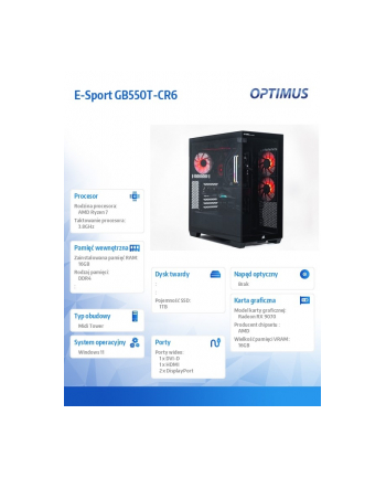 optimus Komputer E-Sport GB550T-CR6 Ryzen 7 5800X/16GB/1TB/RX 9070 OC 16GB/W11