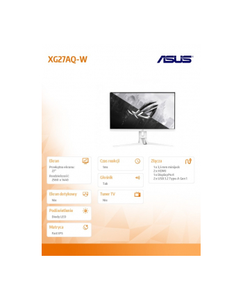 asus Monitor 27 '' XG27AQ-W GAMING BK/1MS/EU
