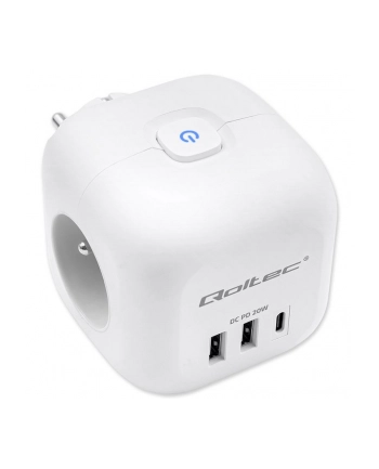 Kostka zasilająca Qoltec przedłużacz 6w1 z podświetlanym włącznikiem | 3x AC | 2x USB | 1x USB-C PD 20W | Biała