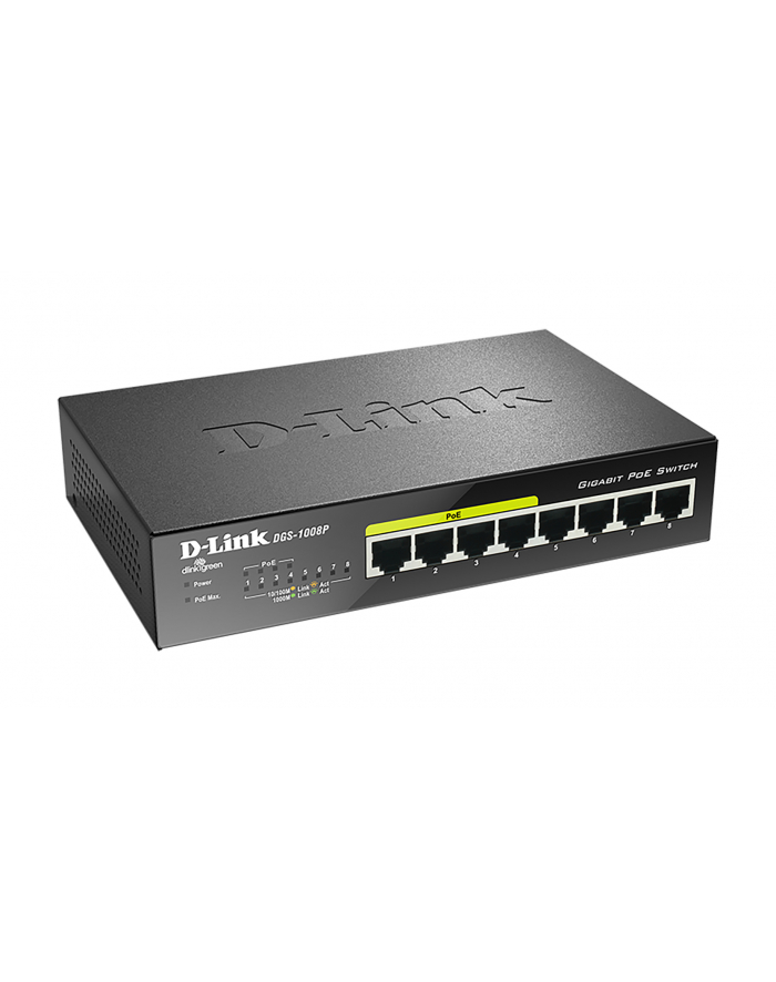 Switch D-Link DGS-1008P 8-port Gigabit Desktop Switch, 4 porty, PoE główny