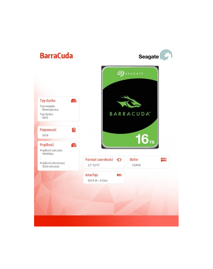 seagate Dysk twardy BarraCuda 16TB 3.5 cala ST16000DM001 główny