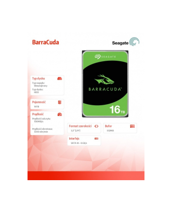 seagate Dysk twardy BarraCuda 16TB 3.5 cala ST16000DM001