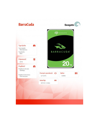 seagate Dysk twardy BarraCuda 20TB 3.5 cala ST20000DM001