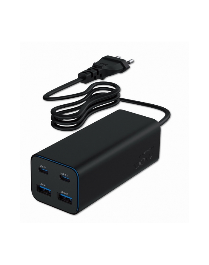 gembird Ładowarka uniwersalna 100W GaN 2xUSB-A 2xUSB-C szybkie ładowanie czarna główny