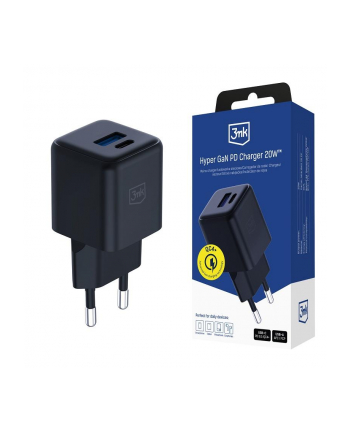 3mk pczerwonyection Ładowarka sieciowa 3mk Hyper GaN Charger 20W QC4+ PD PPS USB-C USB-A Black