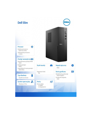 Komputer Dell Slim ECS1250 Win11Pro Ultra 7 265/16GB/1TB/Intel UHD/WLAN + BT/Kb/Mouse/3YPS