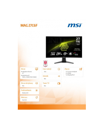 msi Monitor  MAG 27C6F 27 ''/LED/FHD/Curv/180Hz/Black