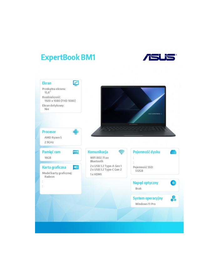 asus Notebook ExpertBook BM1 BM1503CDA-S70065X R5 7535U 16GB/512GB główny