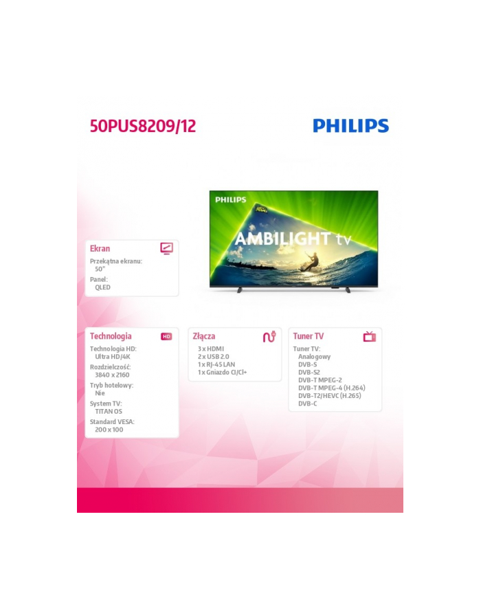 philips Telewizor QLED 50 '' 50PUS8209/12 główny