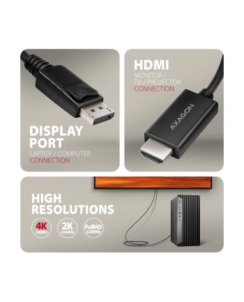 axagon RVD-HI20C2 Adapter aktywny DisplayPort -> HDMI 1.4, 4K/60Hz, kabel 1,8m