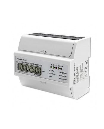 Miernik zużycia enrgii Qoltec na szynę DIN | Trójfazowy dwukierunkowy elektroniczny licznik | 400V | 100A | LCD | 4P