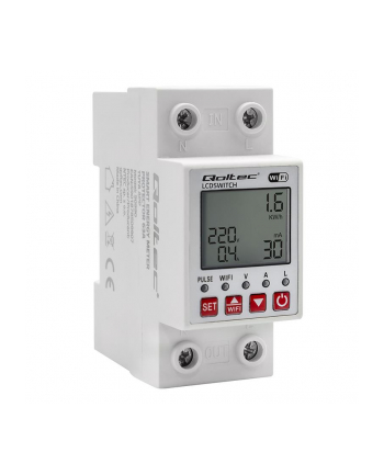 Przekaźnik Qoltec 63A na szynę DIN z licznikiem energii elektyrcznej | Timer | TUYA | Wi-Fi | LED