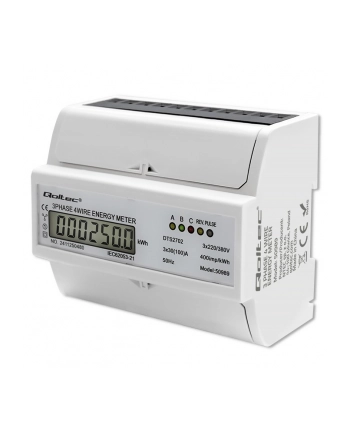 qoltec Trójfazowy dwukierunkowy elektroniczny licznik | miernik zużycia energii na szynę DIN | 400V | 100A | LCD | 4P