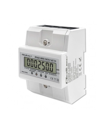 Miernik zużycia enrgii Qoltec na szynę DIN | Trójfazowy elektroniczny licznik | 400V | 100A | LCD | 4P