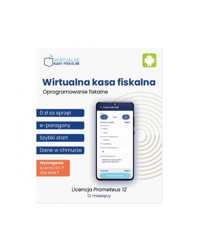 wirtualne kasy fiskalne Licencja ESD Wirtualna kasa fiskalna Oprogramowanie fiskalne PROMETEUS12 12 miesięcy główny