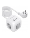 qoltec Kostka zasilająca przedłużacz 6w1 z podświetlanym włącznikiem |  3x AC | 2x USB | 1x USB-C PD 20W | biała | kabel 2m - nr 1
