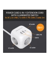 qoltec Kostka zasilająca przedłużacz 6w1 z podświetlanym włącznikiem |  3x AC | 2x USB | 1x USB-C PD 20W | biała | kabel 2m - nr 6
