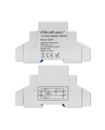 qoltec Jednofazowy elektroniczny licznik | miernik zużycia energii na  szynę DIN | 230V | 30A | LCD | 1P
