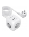 qoltec Kostka zasilająca przedłużacz 6w1 z podświetlanym włącznikiem |  3x AC | 2x USB | 1x USB-C PD 20W | biała | kabel 2m - nr 1