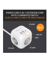 qoltec Kostka zasilająca przedłużacz 6w1 z podświetlanym włącznikiem |  3x AC | 2x USB | 1x USB-C PD 20W | biała | kabel 2m - nr 6