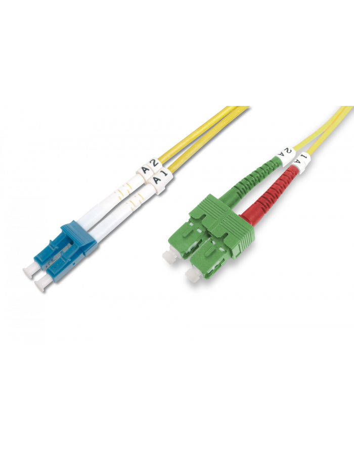 digitus Światłowodowy kabel krosowy (patch cord) jednomodowy SC APC/LC dplx, SM 9/125, OS2, LSOH, 3m, żółty główny