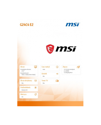 msi Monitor 23.6 cala G24C4 E2 LED/FHD/Curved/180Hz/BIAŁY