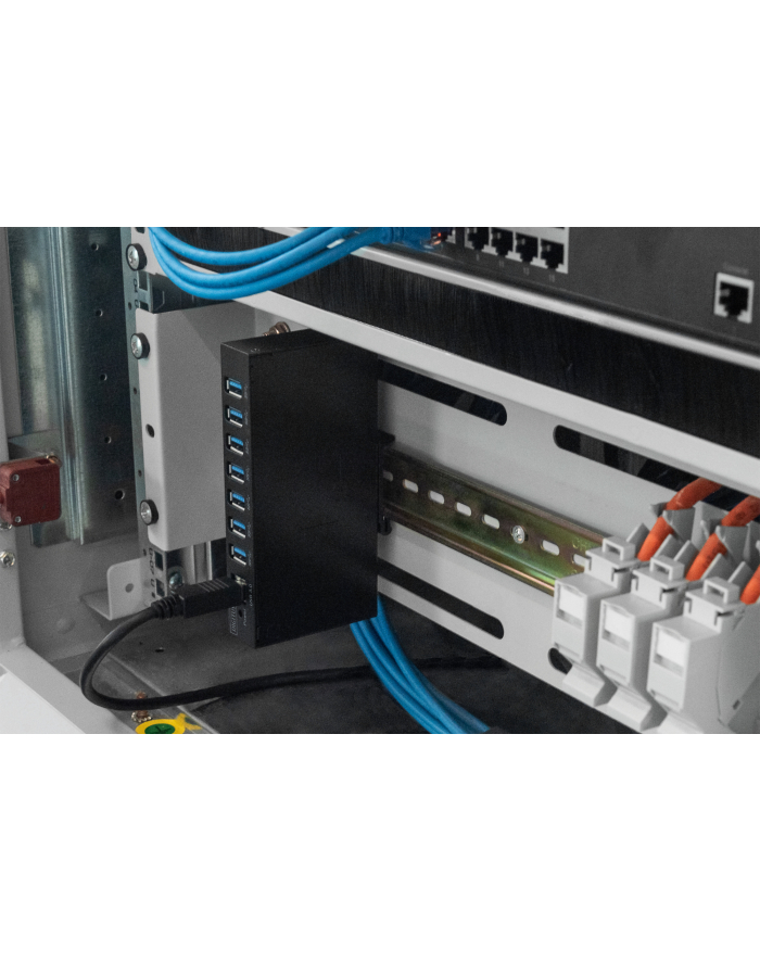 digitus Hub/Koncentrator przemysłowy 7-portowy USB 3.0 SuperSpeed aktywny, metalowa konstrukcja, szyna DIN główny