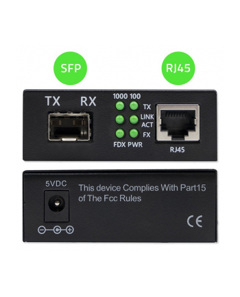 qoltec Dwukierunkowy Media Konwerter SWITCH Ethernet 1x RJ45 1x SFP |   1000Mb/s | 5V