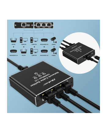 qoltec Rozdzielacz Splitter Ethernet mini SWITCH 1x3 RJ45 | 1000Mb/s |  USB-C | Aluminium