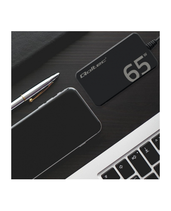 qoltec Ładowarka sieciowa 65W GaN Super Fast SLIM | PD | 5-20V | 3.25A |USB-C 3.1 | Laptop | MacBook | Smartfon | +kabel