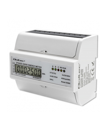 qoltec Trójfazowy dwukierunkowy elektroniczny licznik | miernik zużycia energii na szynę DIN | 400V | 100A | LCD | 4P