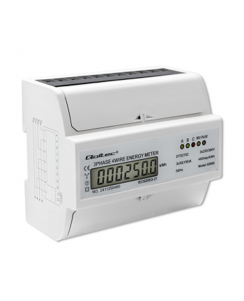 qoltec Trójfazowy dwukierunkowy elektroniczny licznik | miernik zużycia energii na szynę DIN | 400V | 100A | LCD | 4P