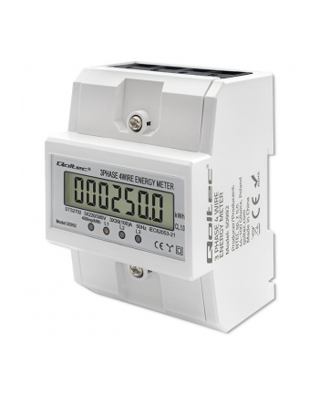 qoltec Trójfazowy elektroniczny licznik | miernik zużycia energii na szynę DIN | 400V | 100A | LCD | 4P