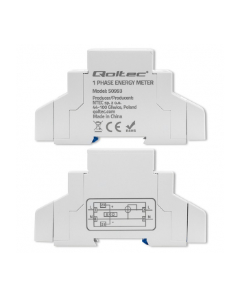 qoltec Jednofazowy elektroniczny licznik | miernik zużycia energii na  szynę DIN | 230V | 30A | LCD | 1P