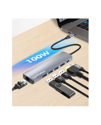 Manhattan Stacja/replikator 6-in-1 4K USB-C Dockingstation 1xHDMI 3xUSB 5 Gb/s (153959)