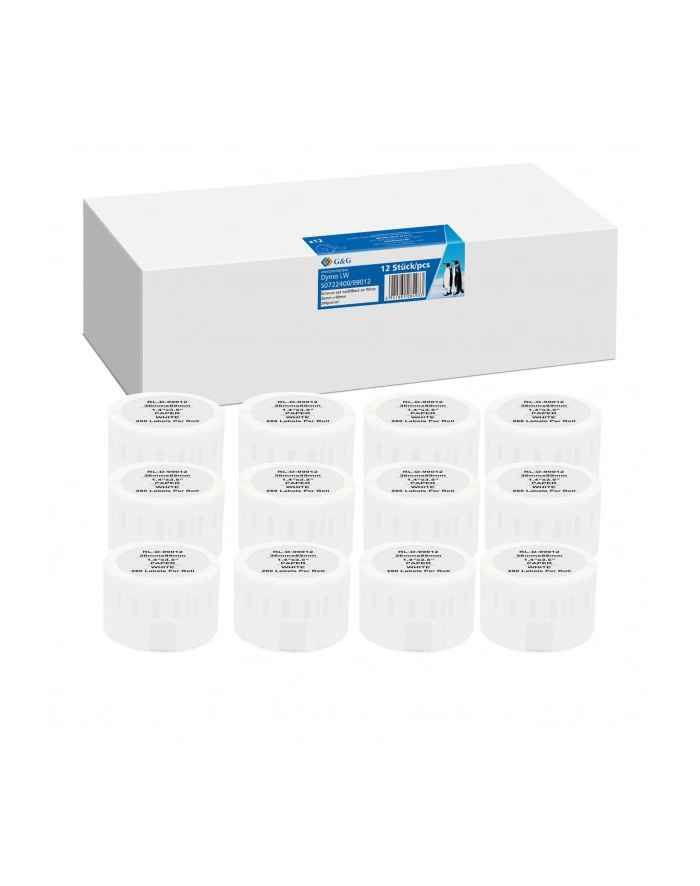 12x G'amp;G Etiketten 36mm x 89mm sw Komp. m. Dymo 99012/ s0722400 główny