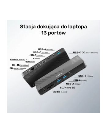 unitek Stacja dokująca 12w1 USB-C, HDMI 2.1, USB 4, PD 100W, D1079A
