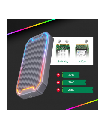 unitek Obudowa dysku SSD M.2 NVMe/SATA 10Gbps, RGB, S1210B